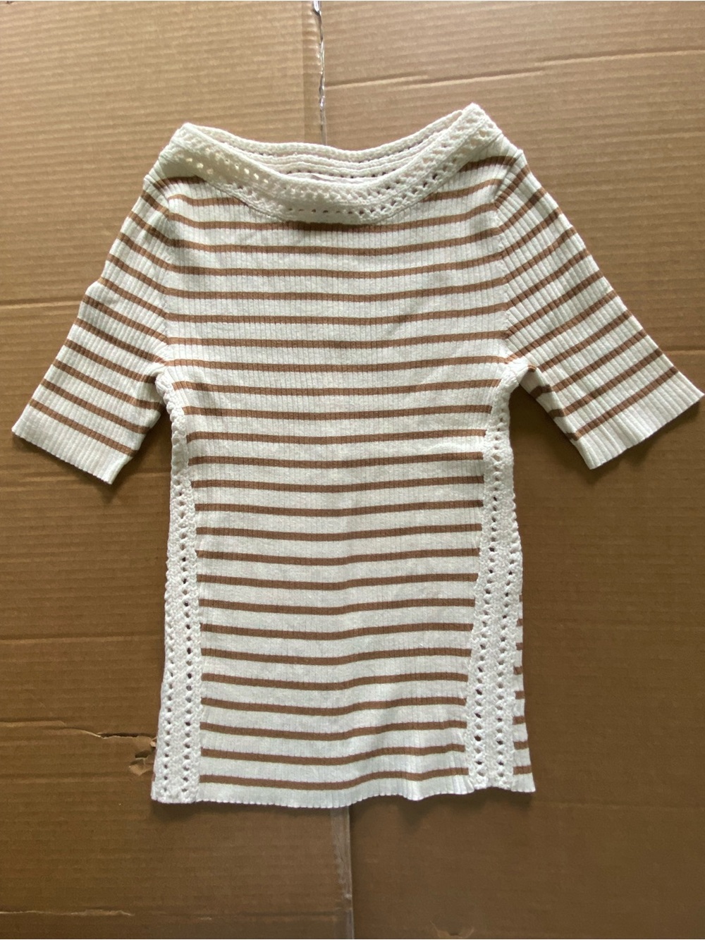 LOFT Cream and Tan Striped Knit Top